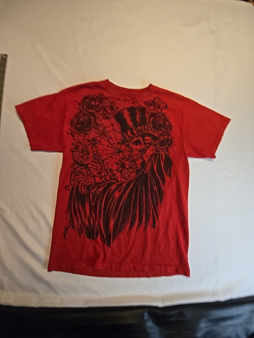 VTG Gothic Y2K Tattoo Joker Skeleton Band Tee M/L Emo Jesse Pinkman Style RARE gallery