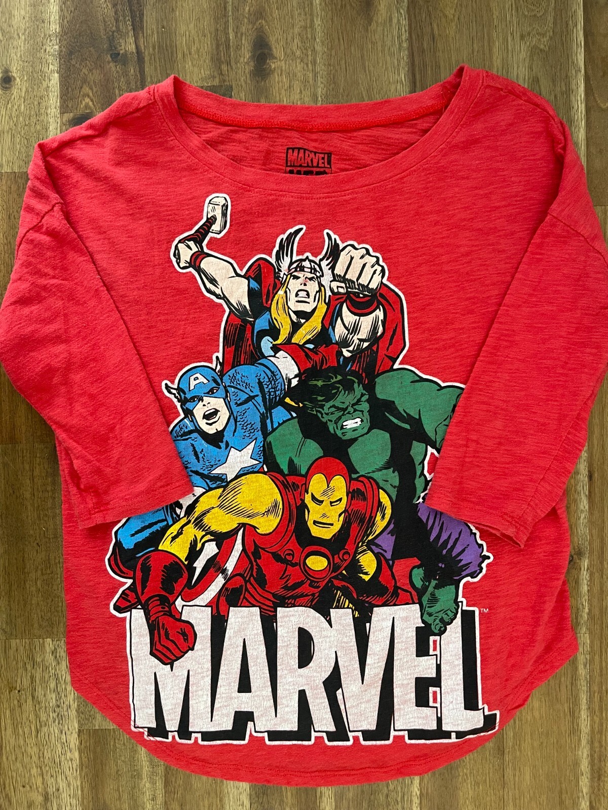 Marvel Heroes Thor Captain America Hulk Iron Man Shirt Red Mens Size XS