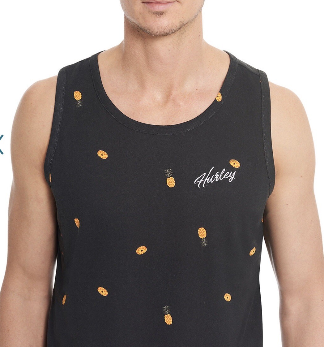Hurley Men's Small The One & Only Graphic Tank Top Soft Cotton Pineapple Black gallery