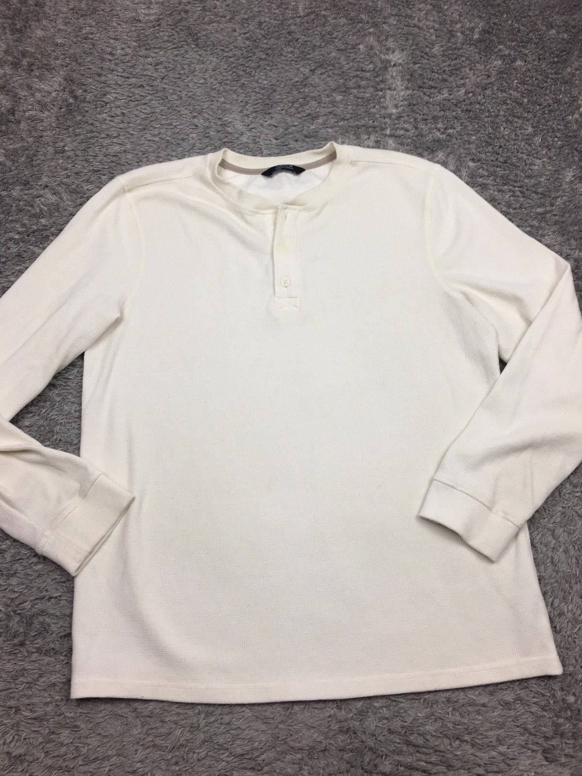Members Mark Thermal Henley Shirt Mens Size XL Off White Long Sleeve Cotton gallery