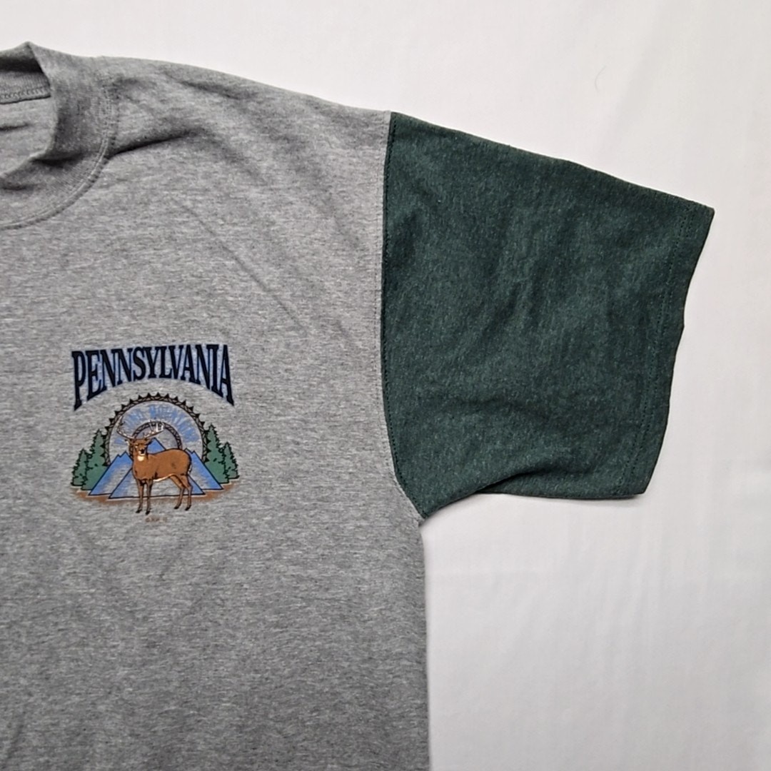 Vintage Pennsylvania Shirt Deer Nature Gray Green Mens Large Colorblock Tee gallery