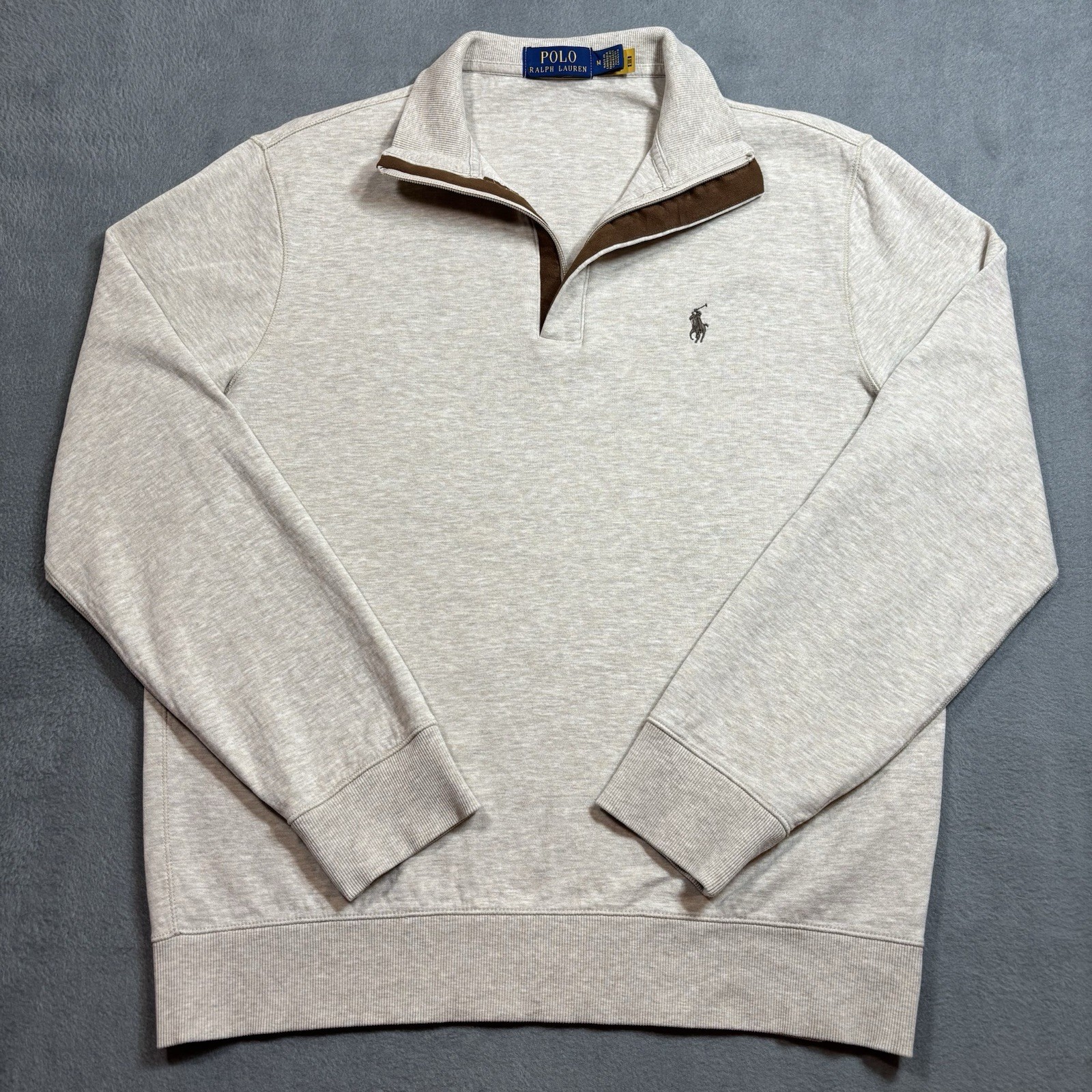 Polo Ralph Lauren Long Sleeve 1/4 Zip Pullover LSHZM16 Beige Brown Zipper Mens M gallery