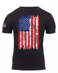 Rothco Distressed US Flag Athletic Fit T-Shirt – Black – Size M