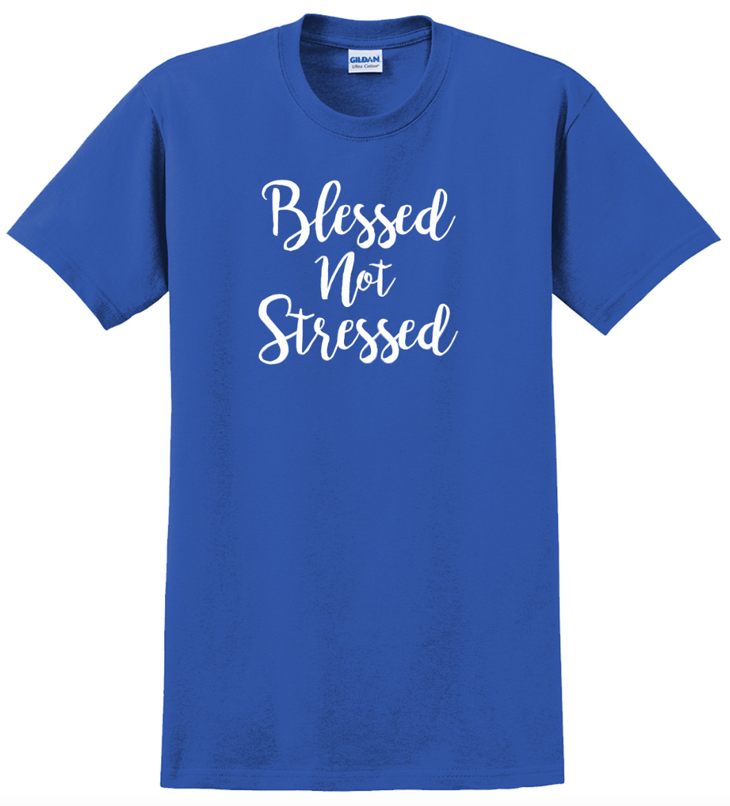 Blessed Not Stressed T-Shirt Short Sleeve Graphic Glitter Tee Unisex Apparel gallery