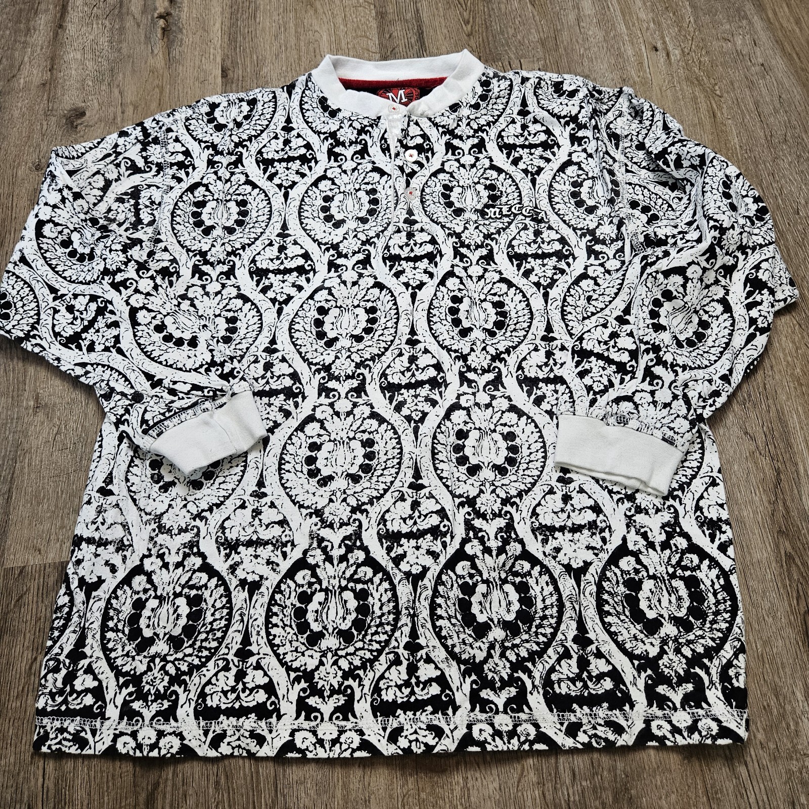 Vtg Mecca Streetwear Mens Long Sleeve T-Shirt All Over Print See Measurement 90s gallery
