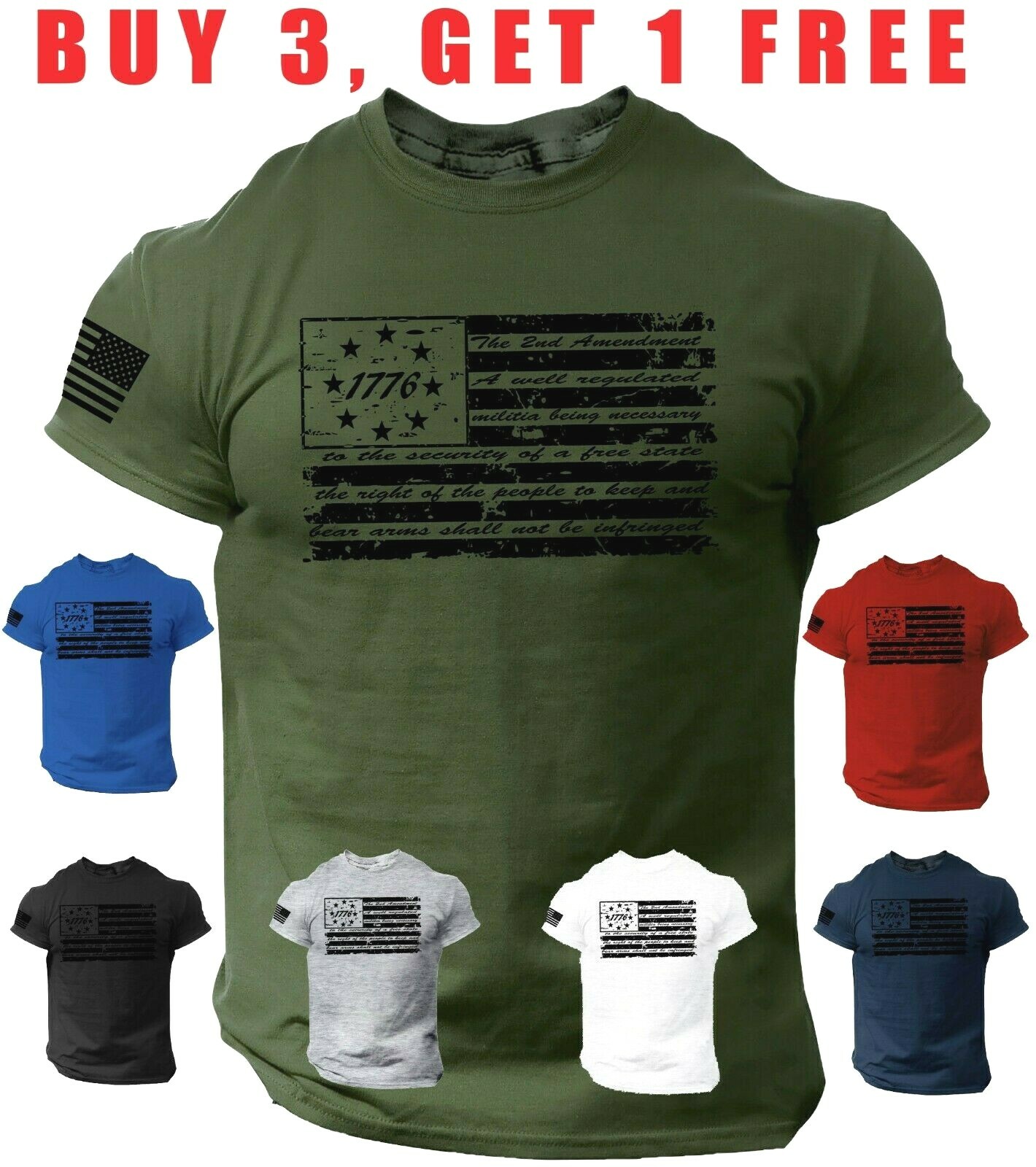 USA Flag shirt 2nd Amendment T shirt Patriotic American Rights 1776 Tee S-3XL