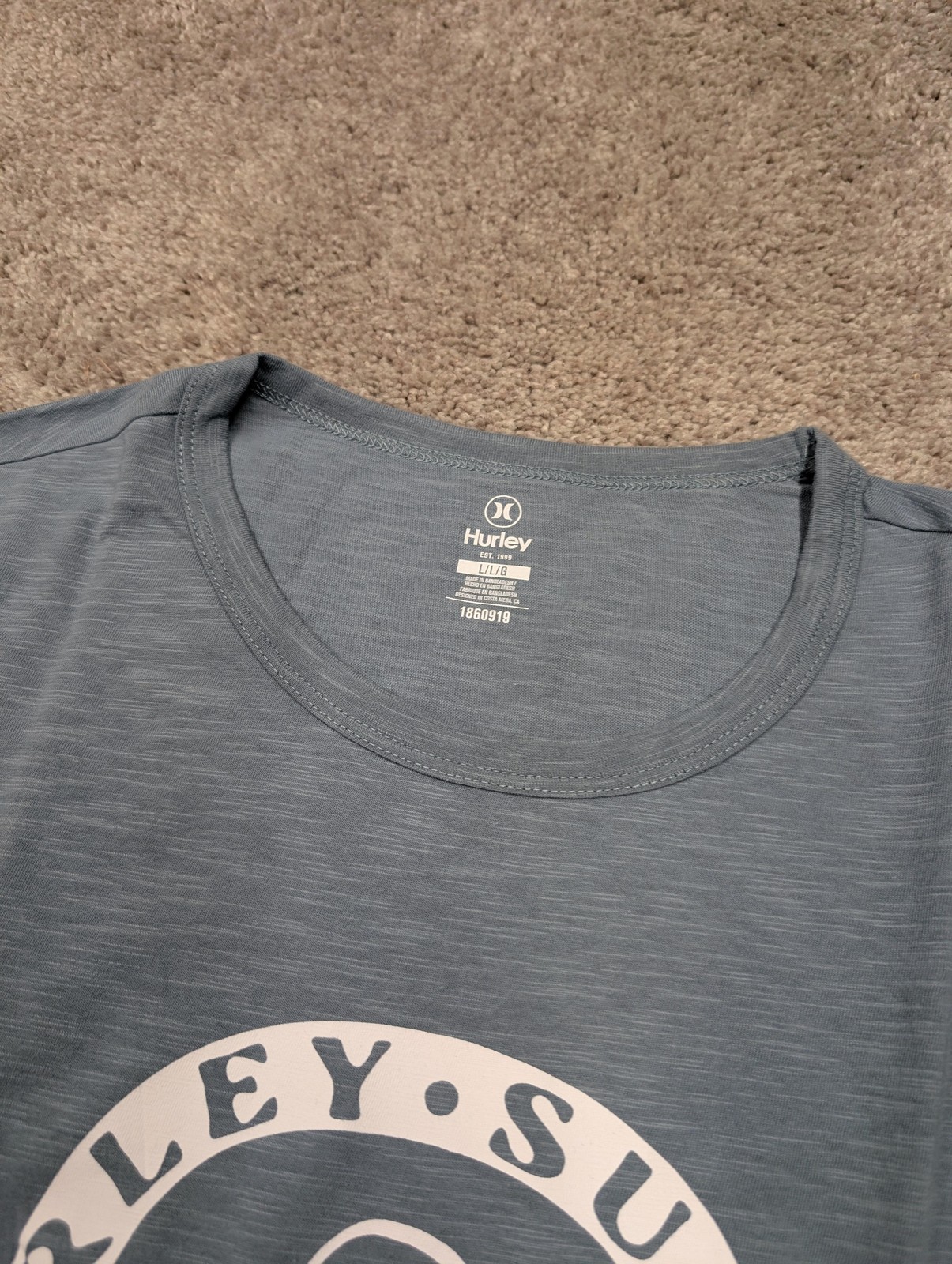 Hurley Shirt Mens Large Blue Crew Neck Supply Company Graphic Surf Tee NWT gallery