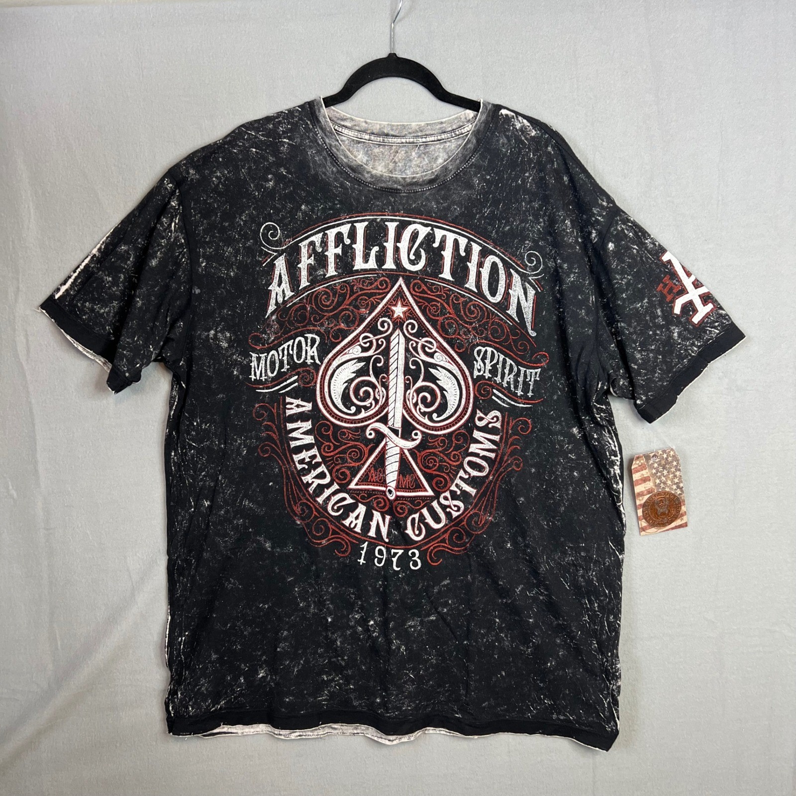 Affliction Reversible T Shirt Mens 3XL Distressed Y2K Gray Black Red Grunge NWT gallery