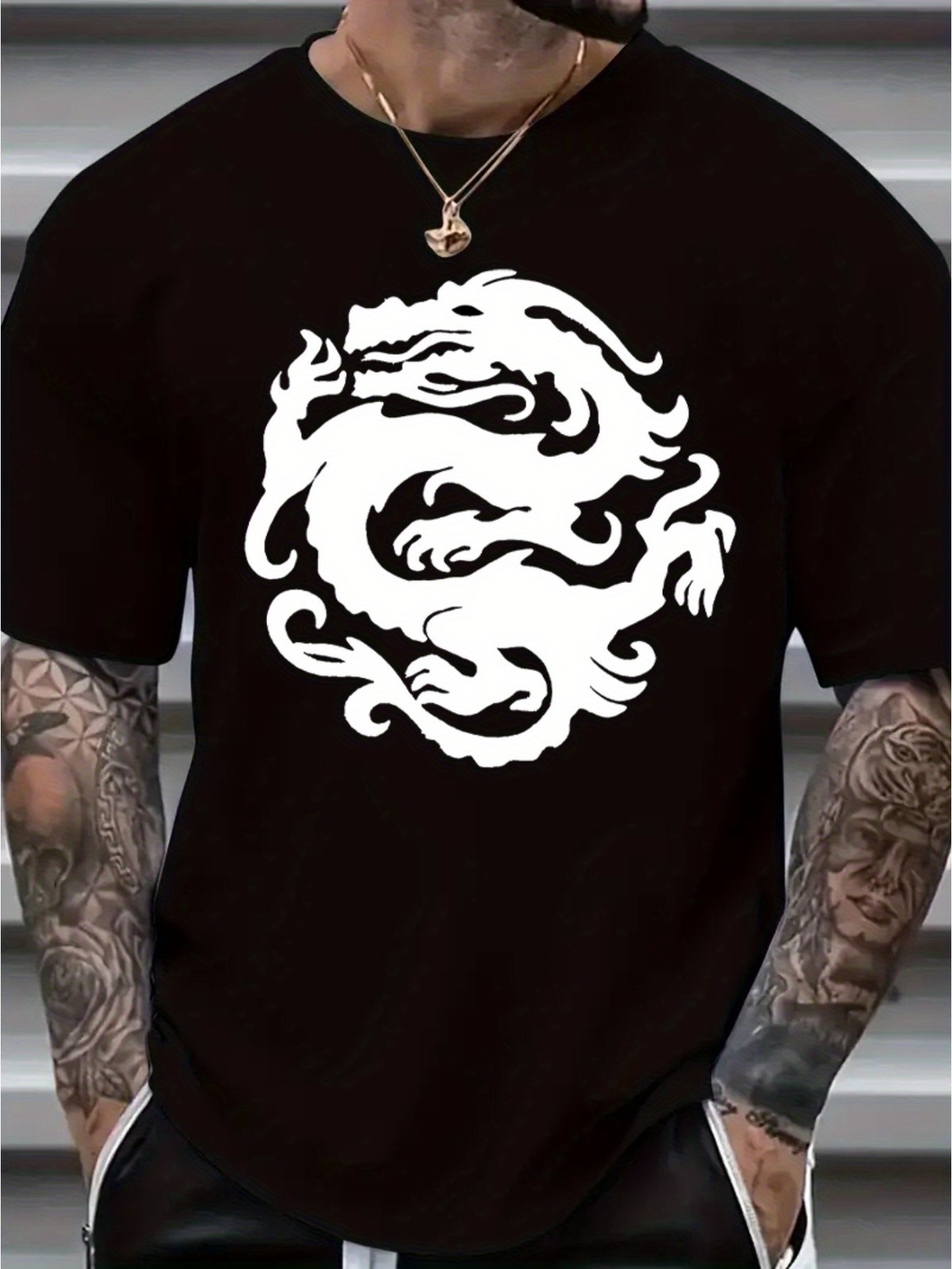 Men's casual T-shirt - Dragon pattern short sleeve gallery