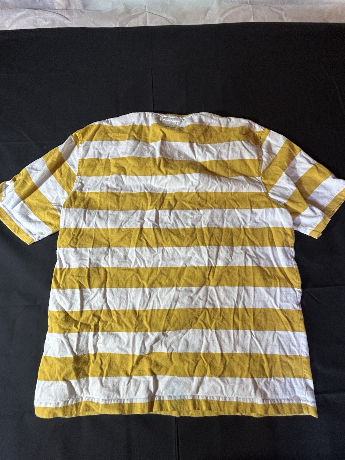 Stussy Yellow White Striped Pocket Logo Cotton Knit T-Shirt Men's XL gallery