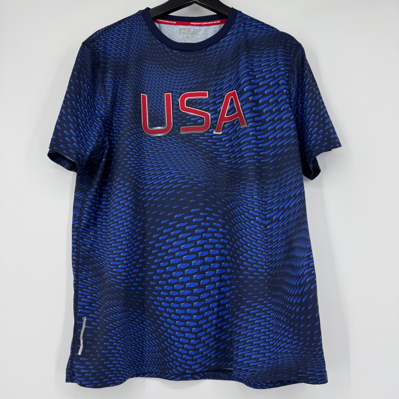 Polo Ralph Lauren USA Performance T-Shirt Mens Large Blue Graphic Polo Sport Tee