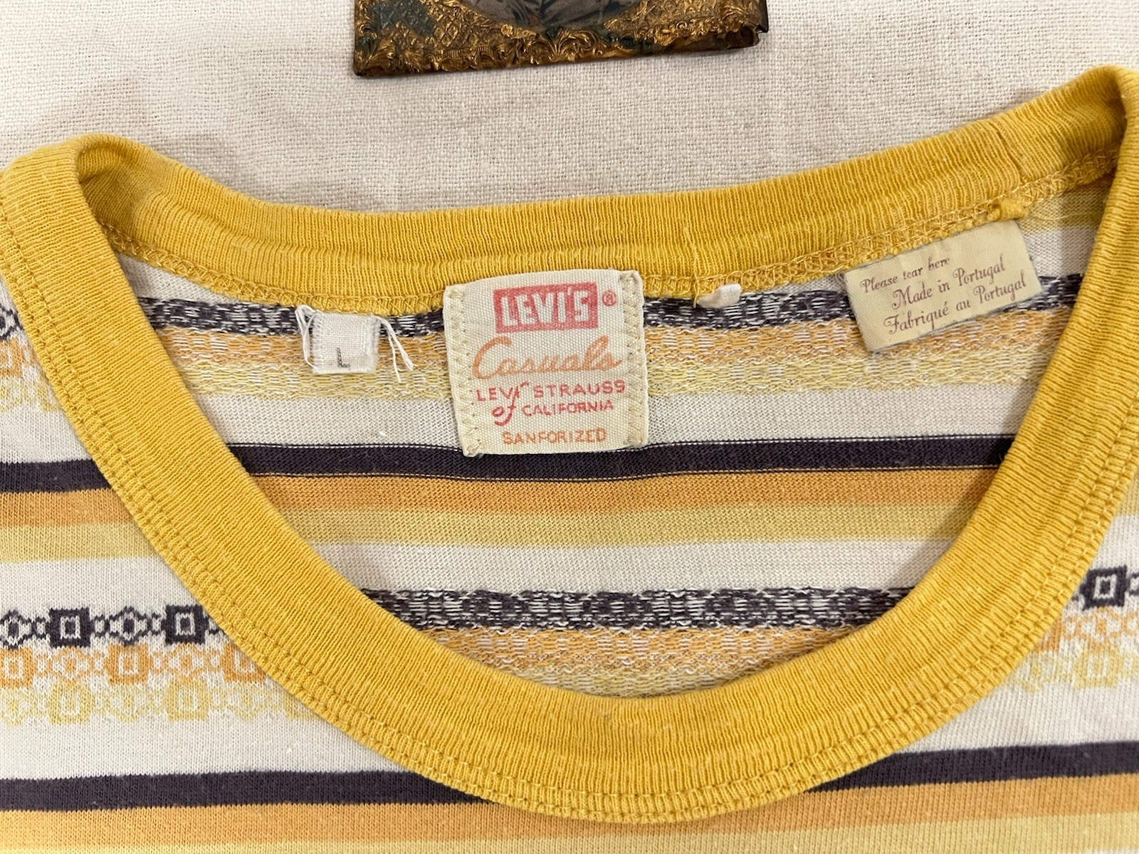 LVC T-Shirt L Levi's Vintage Clothing Casuals Yellow Ringer Fancy Stripe Rare gallery