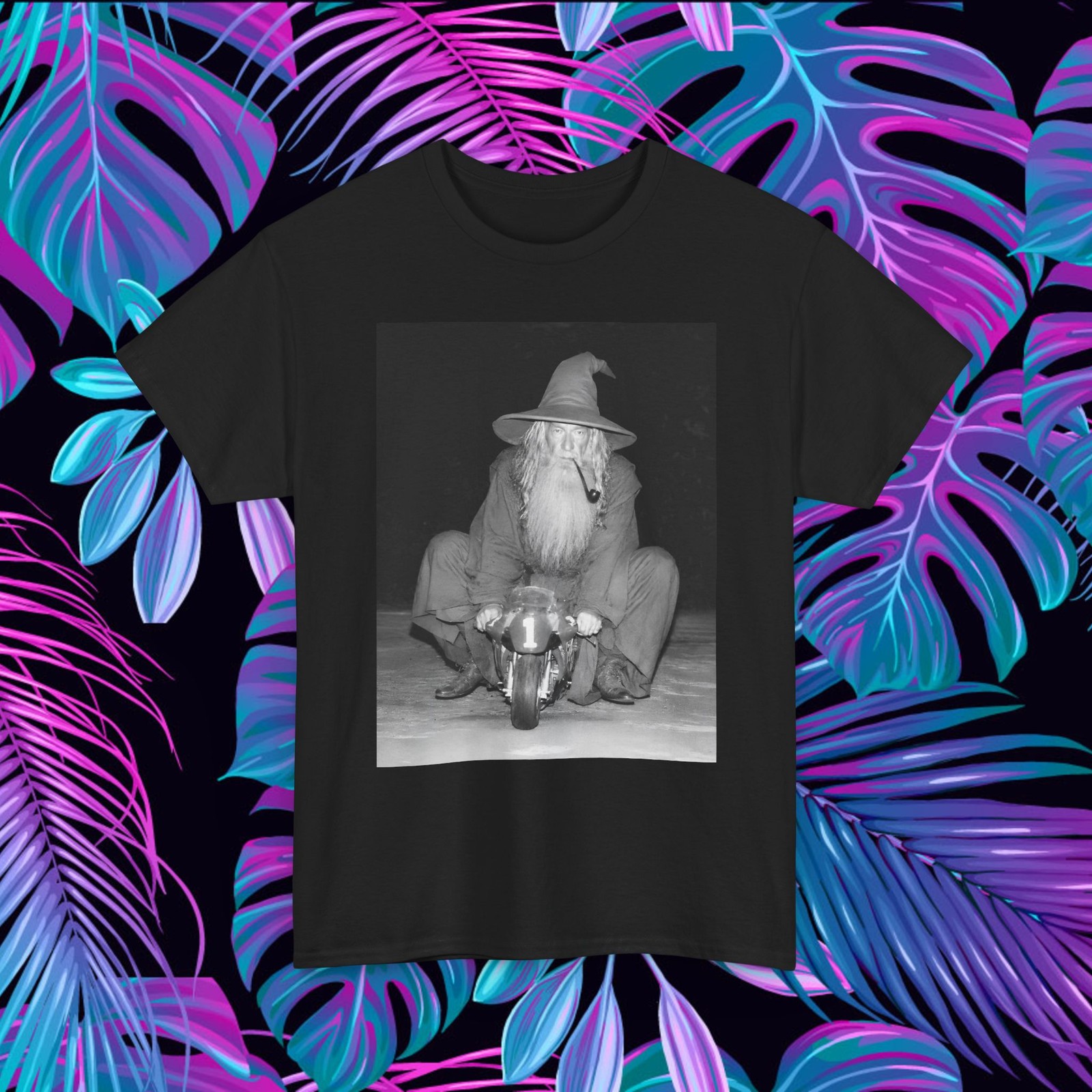 Gandalf Mini Bike Y2K Photography Graphic Shirt LOTR lord of the rings grey