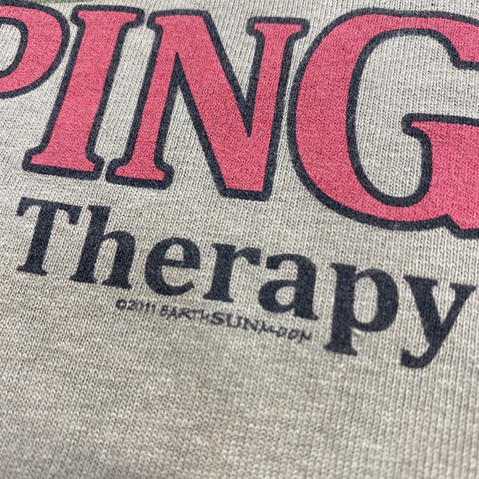 Camping Cheaper Than Therapy T Shirt Adult Medium Beige Worn Faded Short Sleeve gallery
