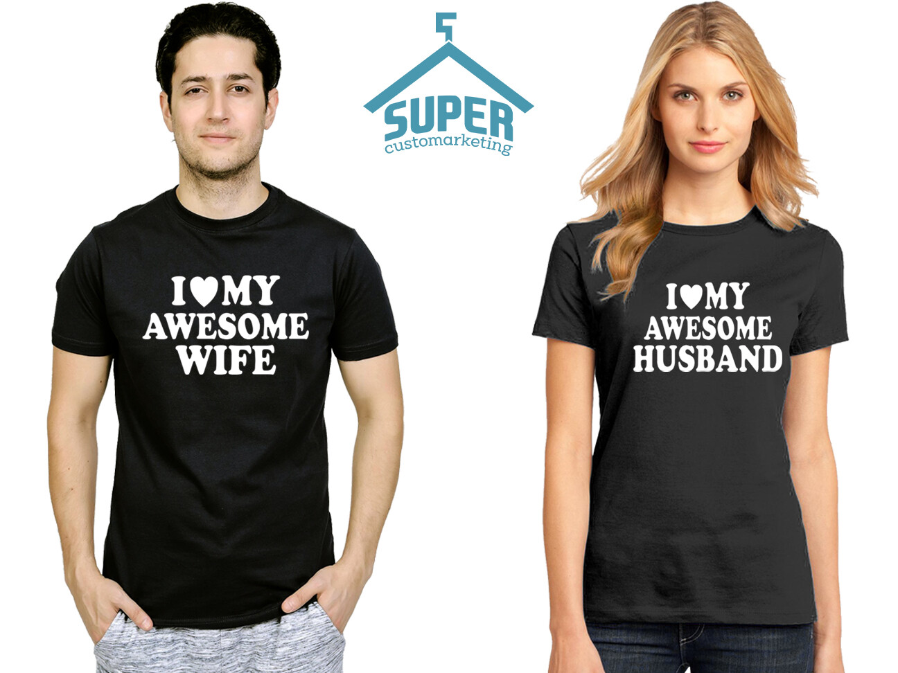 I LOVE MY AWESOME HUSBAND WIFE COUPLE TSHIRT Matching Couple Love Tee Shirt