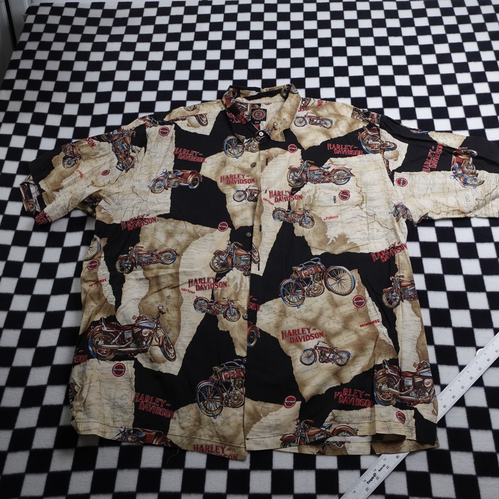 Vintage Harley Davison biker Hawaiian style all over print button up Shirt 3XL gallery