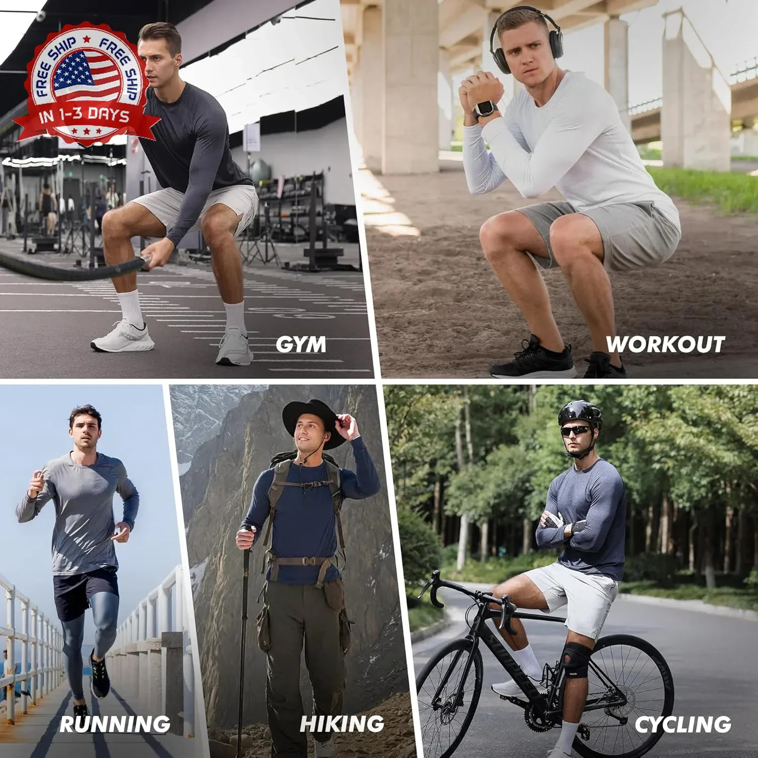 4 Pack Long Sleeve Shirts for Men - Quick Dry Moisture Wicking Sun Protection Ts gallery