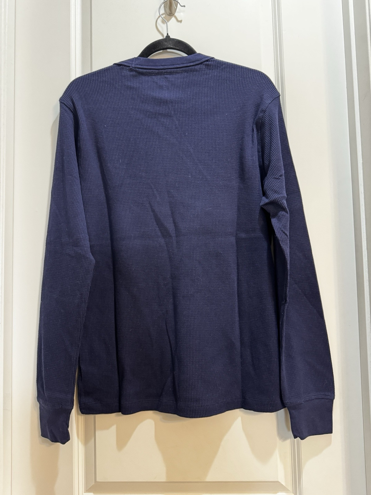 NWT Gap Navy Blue Crew Neck Long Sleeve Waffle Thermal Tee Medium Length 27” gallery