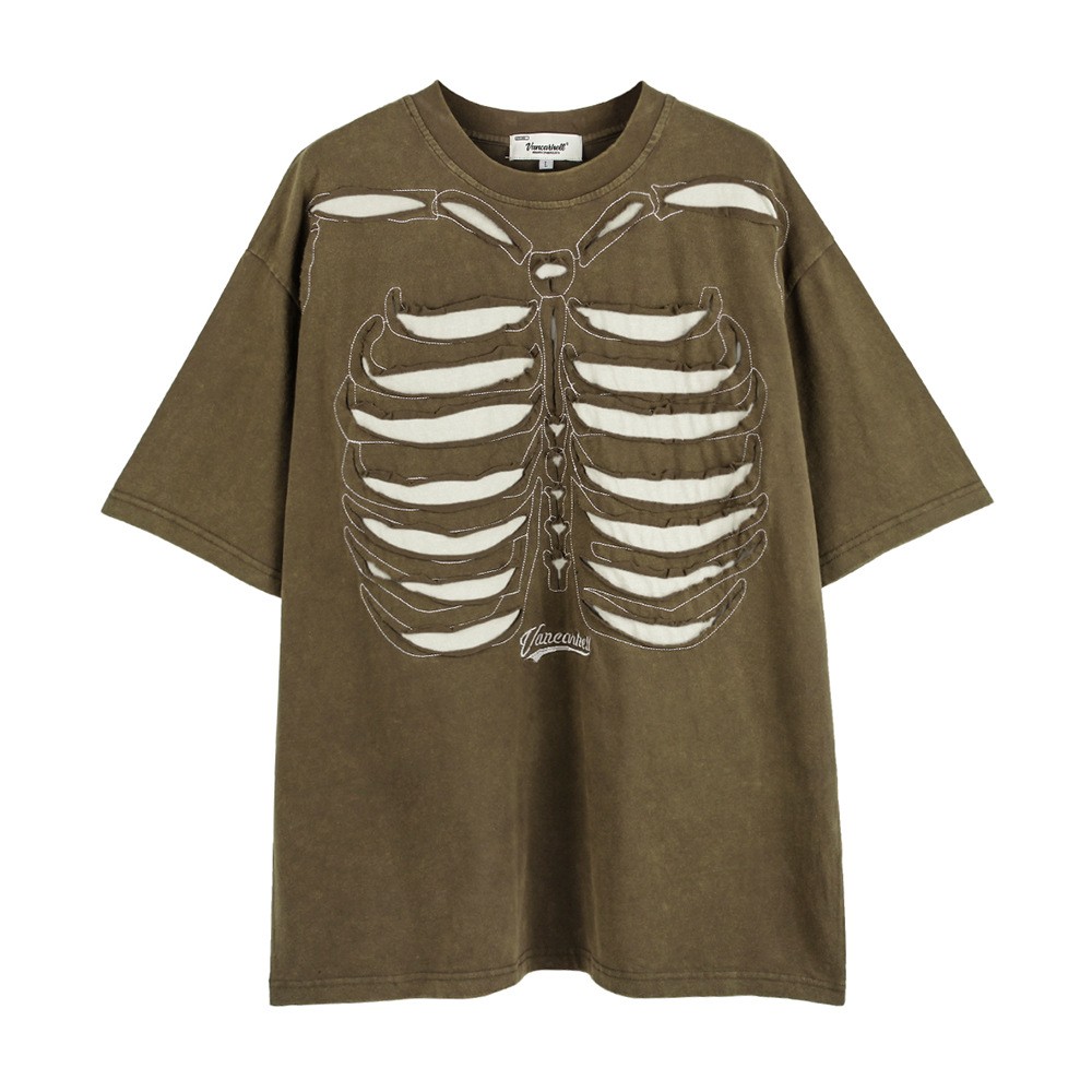 Oversized Skeleton Rib Cage T Shirt Gothic Washed Grunge Streetwear Tee gallery