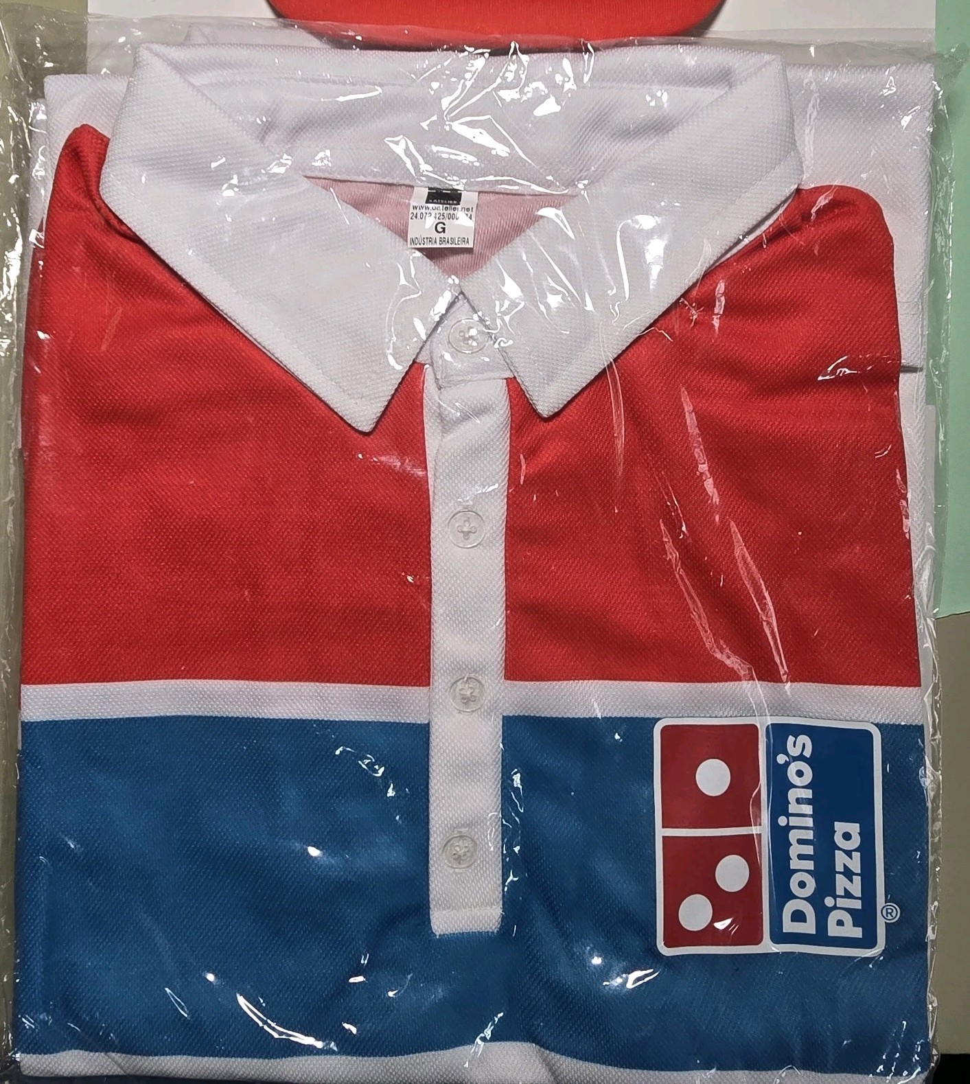 Domino's Pizza Employee Red White Blue Work Shirt Size GG gallery