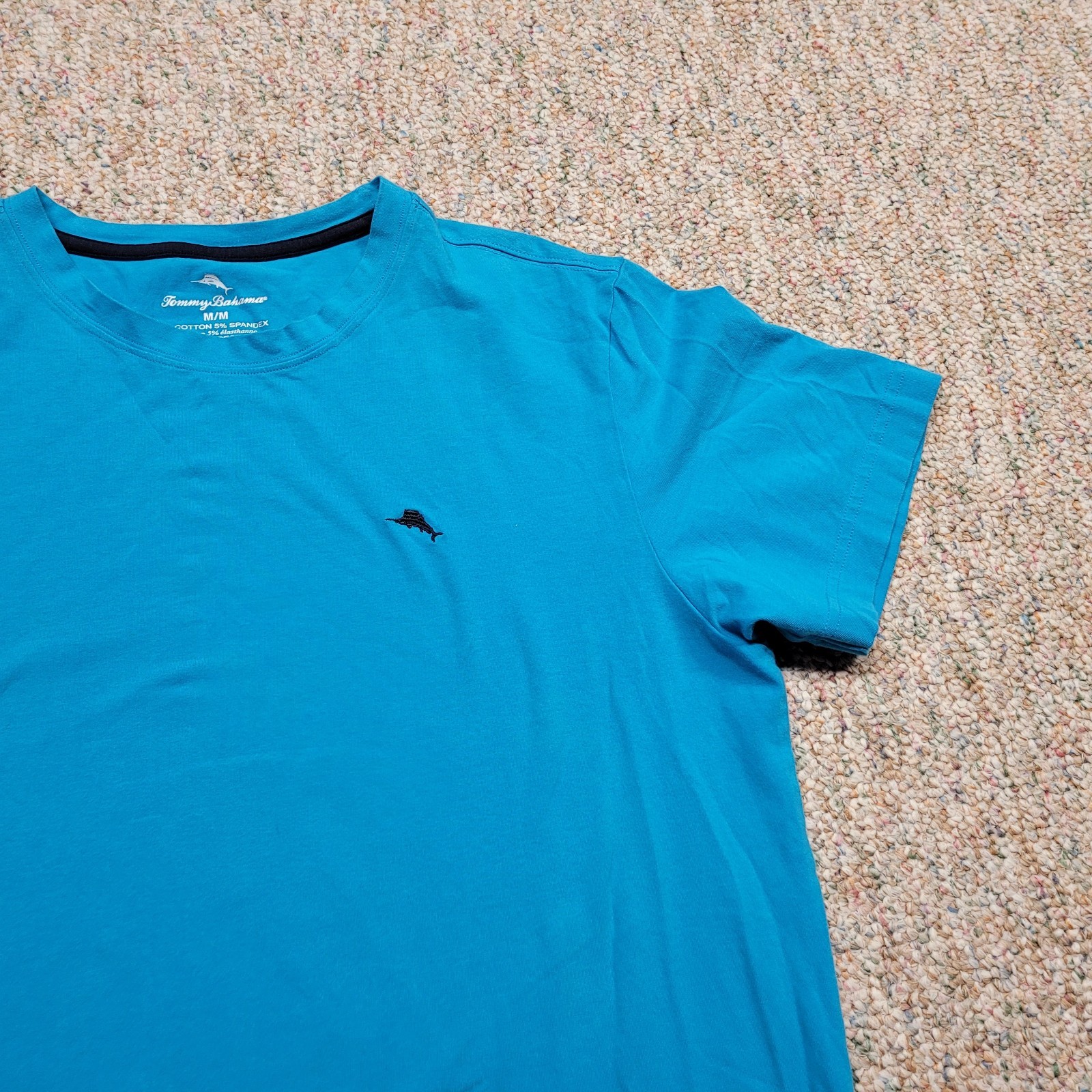 Tommy Bahama Shirt Mens Medium Blue Marlin Logo Cotton Spandex Short Sleeve gallery