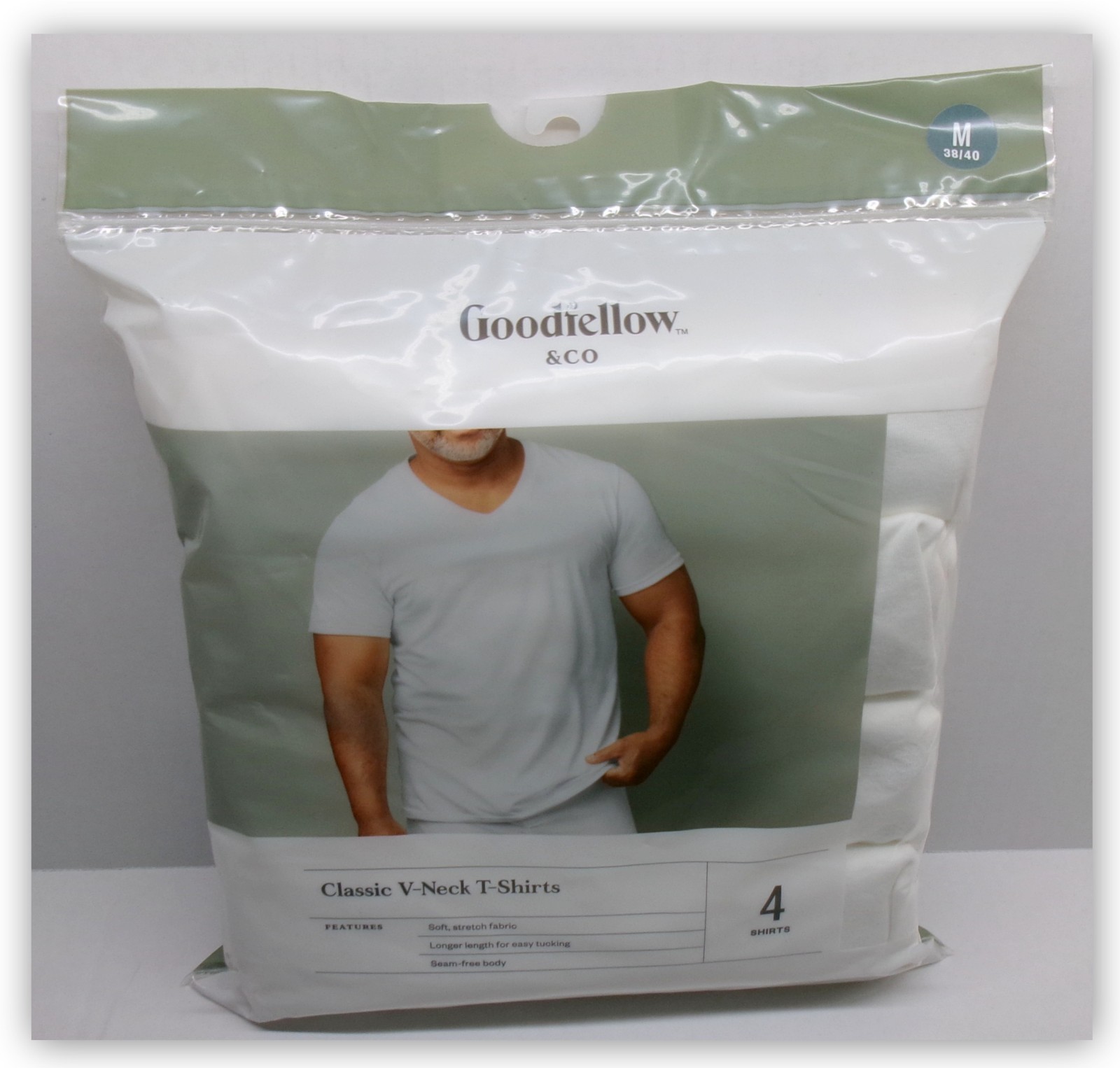 Classic T-shirts 100% Cotton Goodfellow WHITE V-NECK 4 ct MEDIUM Soft Stretch gallery