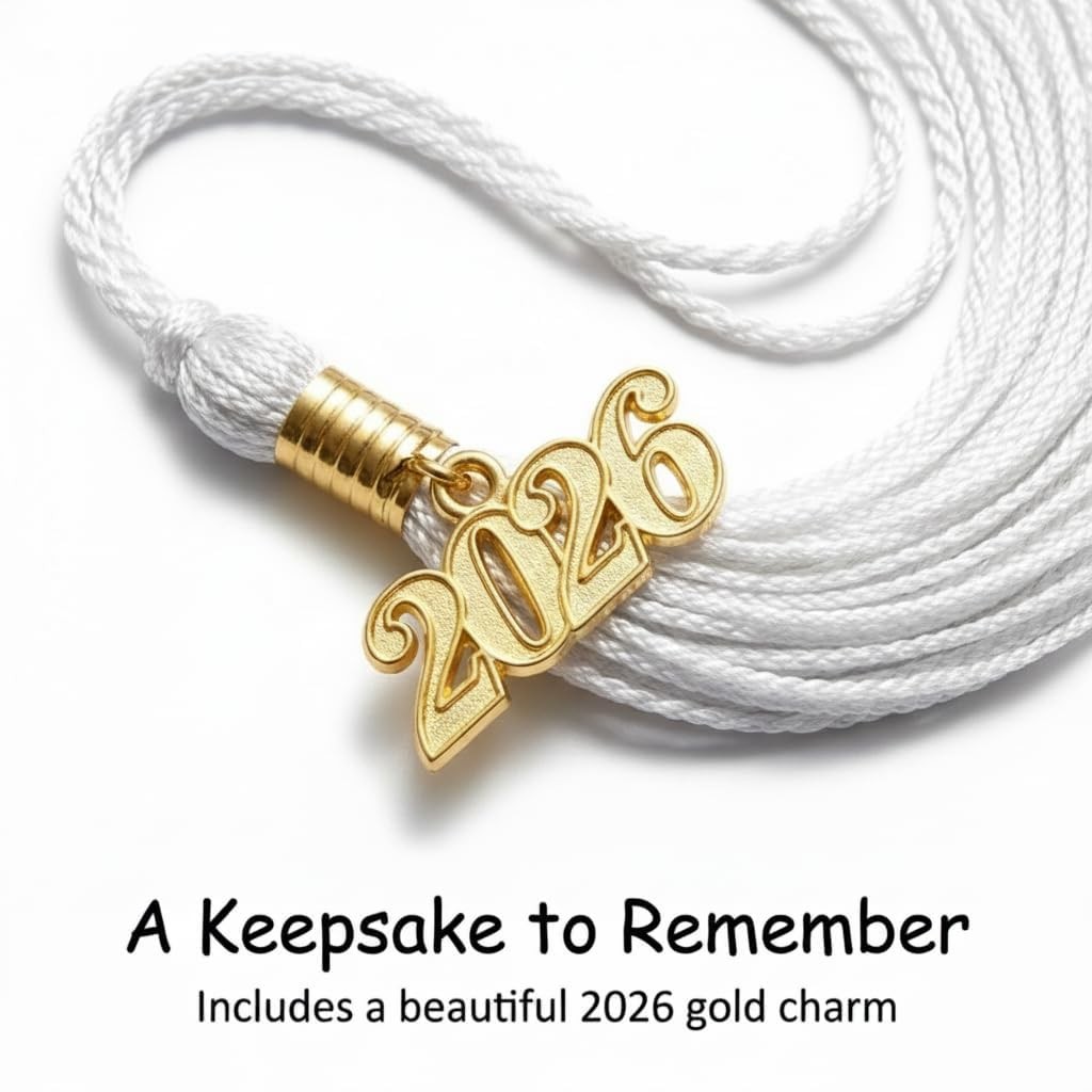 Medium White Shiny Child Graduation Cap, Gown, Tassel and 2026 Charm Set, Kin... gallery