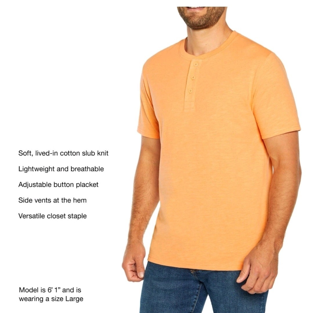 GAP Men's Soft Short Sleeve Half Button Collar Slub Henley Apricot Wash Medium gallery