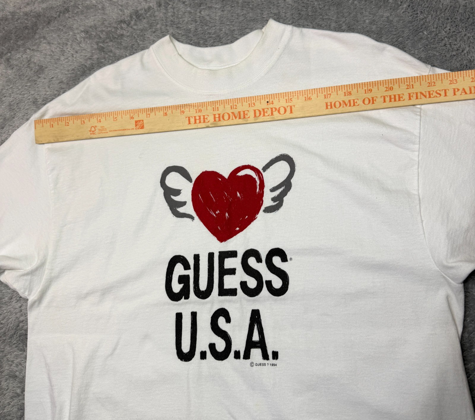 Vintage Guess T Shirt Adult One Size OSFA White Heart 1994 Made in USA 90s gallery