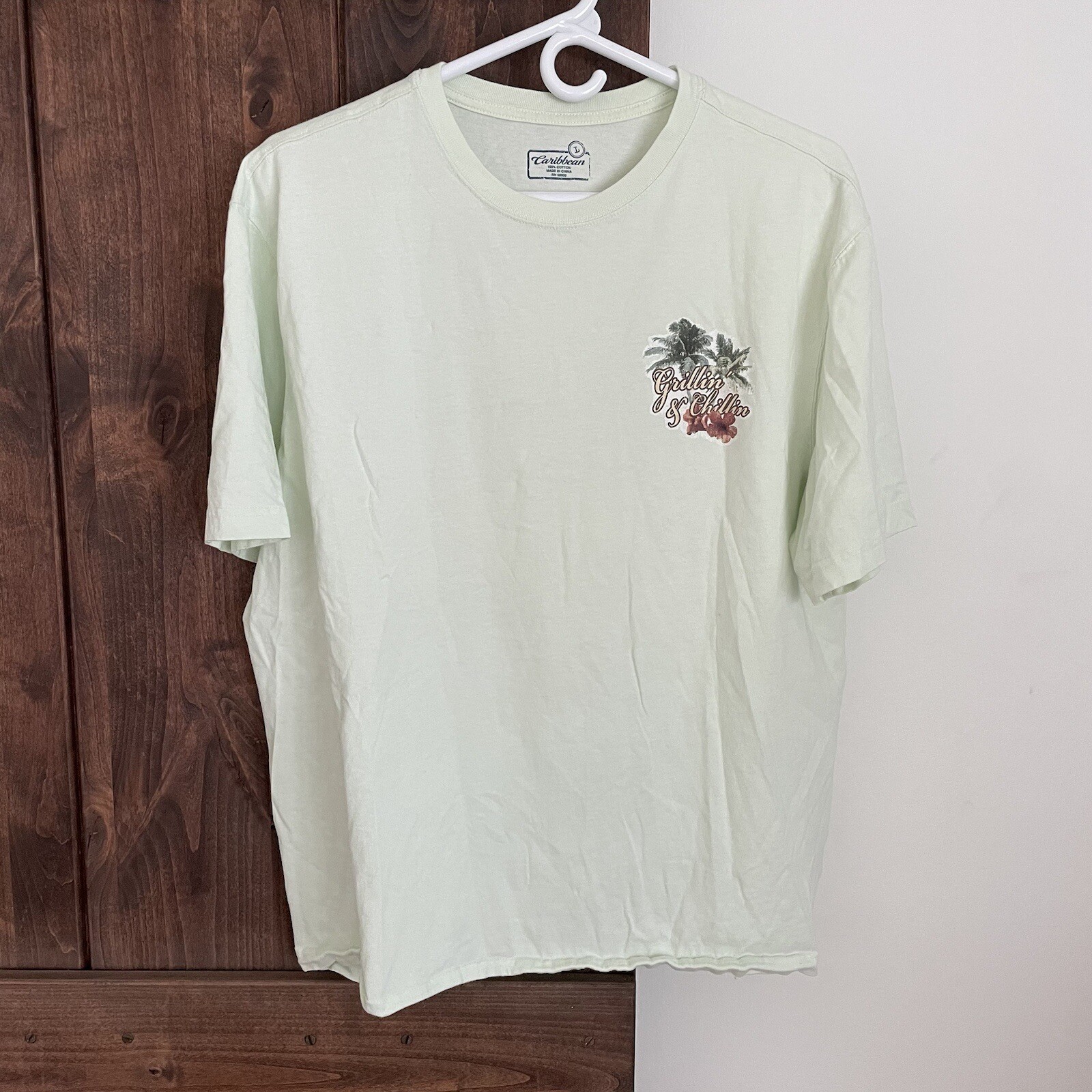 Caribbean T-shirt Mens Large Grilling & Chillin Palm Tree Tropical Beach Dad gallery