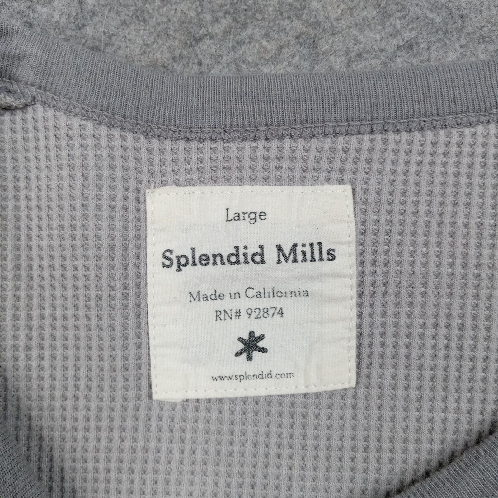 Splendid Mills Shirt Mens Large Gray Long Sleeve Thermal Waffle Crewneck Stretch gallery