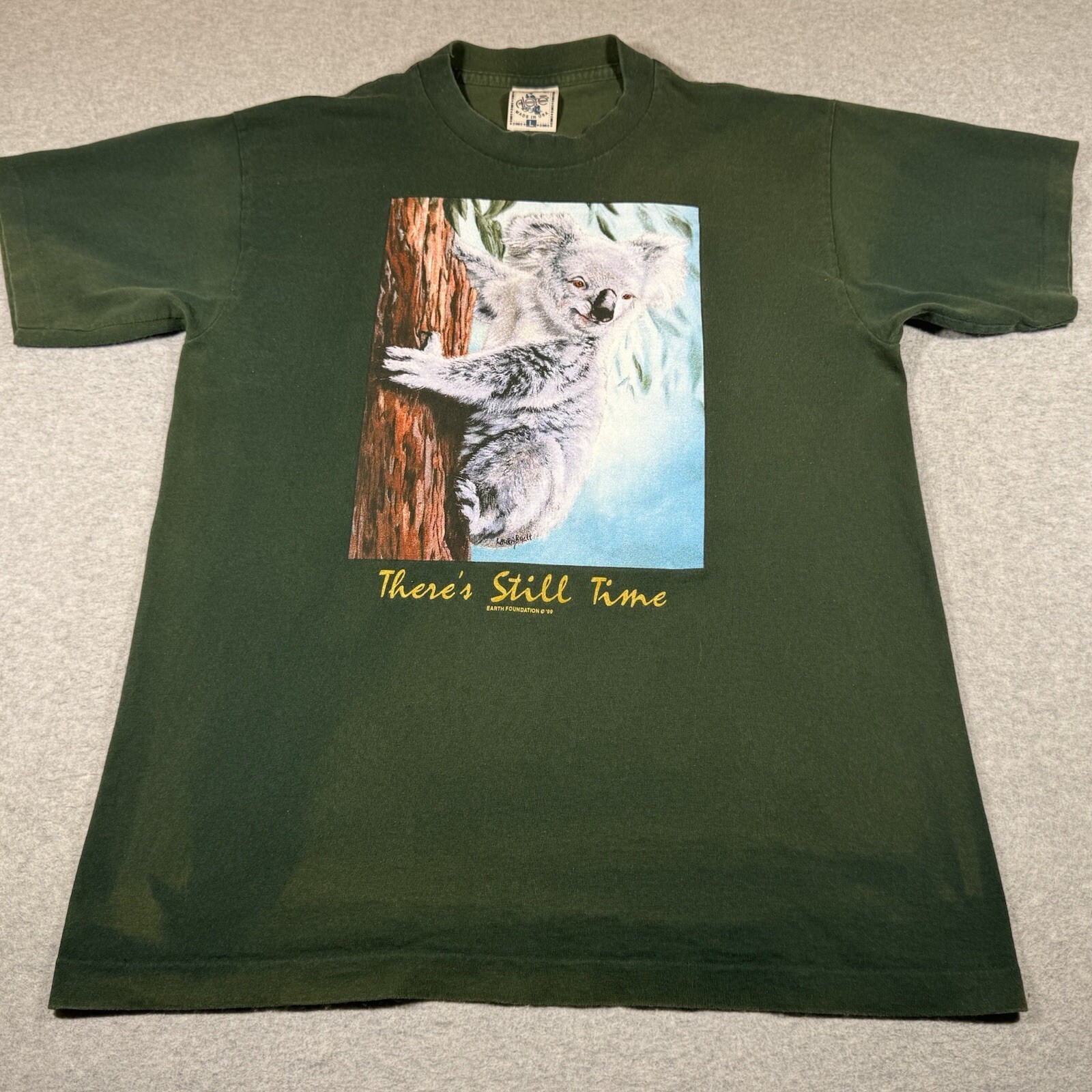 Vintage Koala Bear Shirt Adult Large Green Faded Single Stitch Forest Nature Men