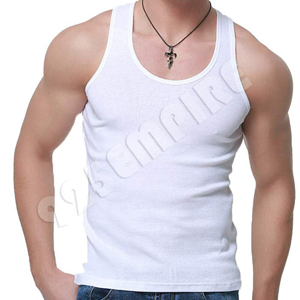 6 Pack Men Tank Top Black/White/Grey 100% Cotton Undershirt Ribbed A-Shirt gallery