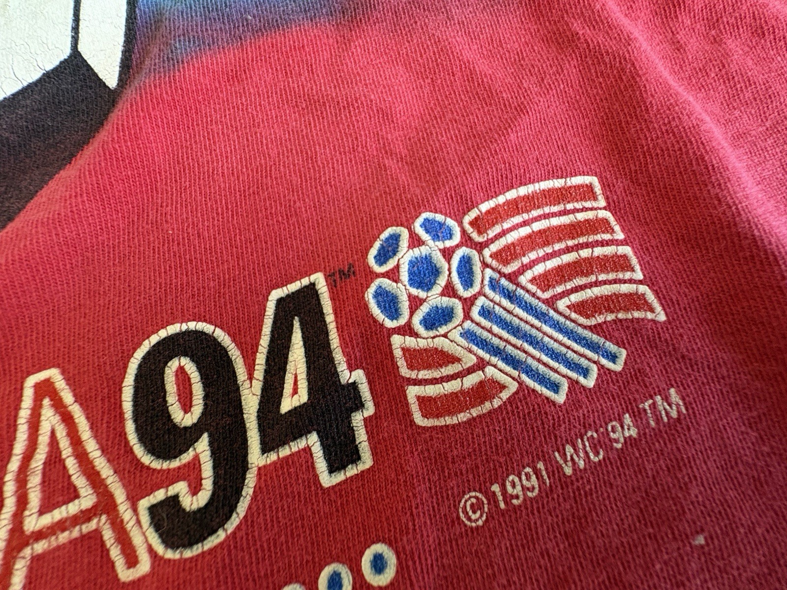 VTG 1994 World Cup USA Tie Dye T Shirt Soccer Red Blue Single Stitch Boxy XL gallery