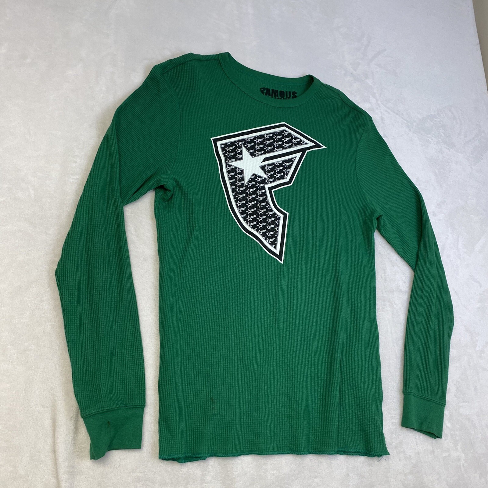 Famous Stars Straps Shirt Men's Large Green Thermal Waffle Knit Vintage Y2K gallery