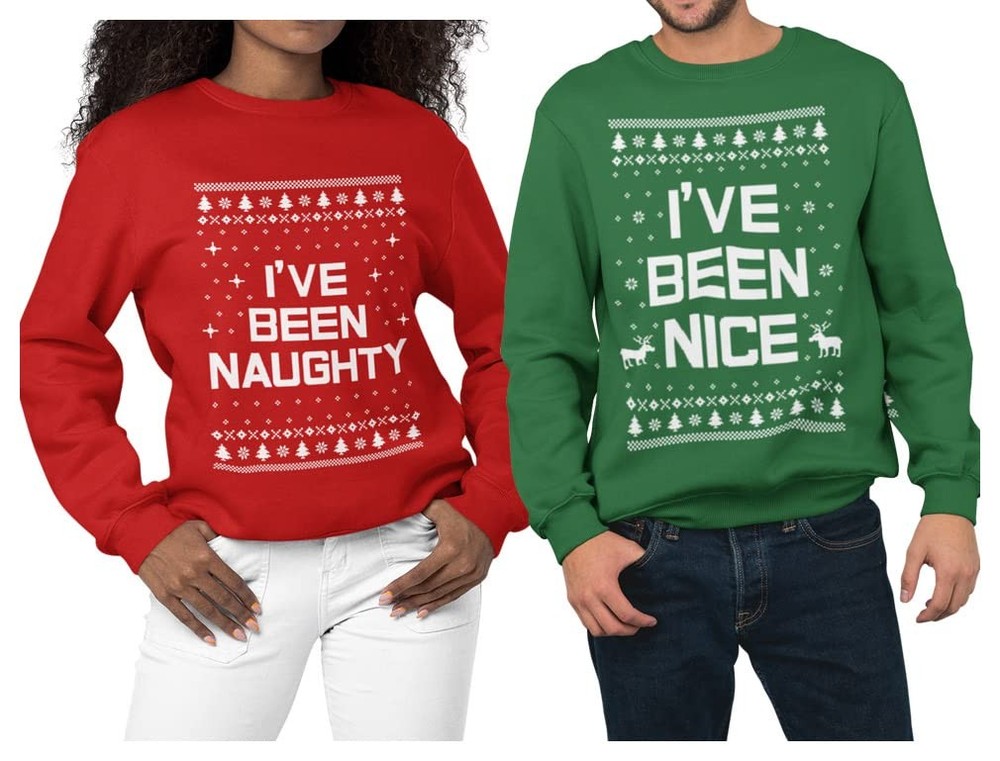 Naughty & Nice Matching Christmas Sweatshirts – Funny His & Hers Holiday Pull…