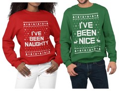 Naughty & Nice Matching Christmas Sweatshirts – Funny His & Hers Holiday Pull…