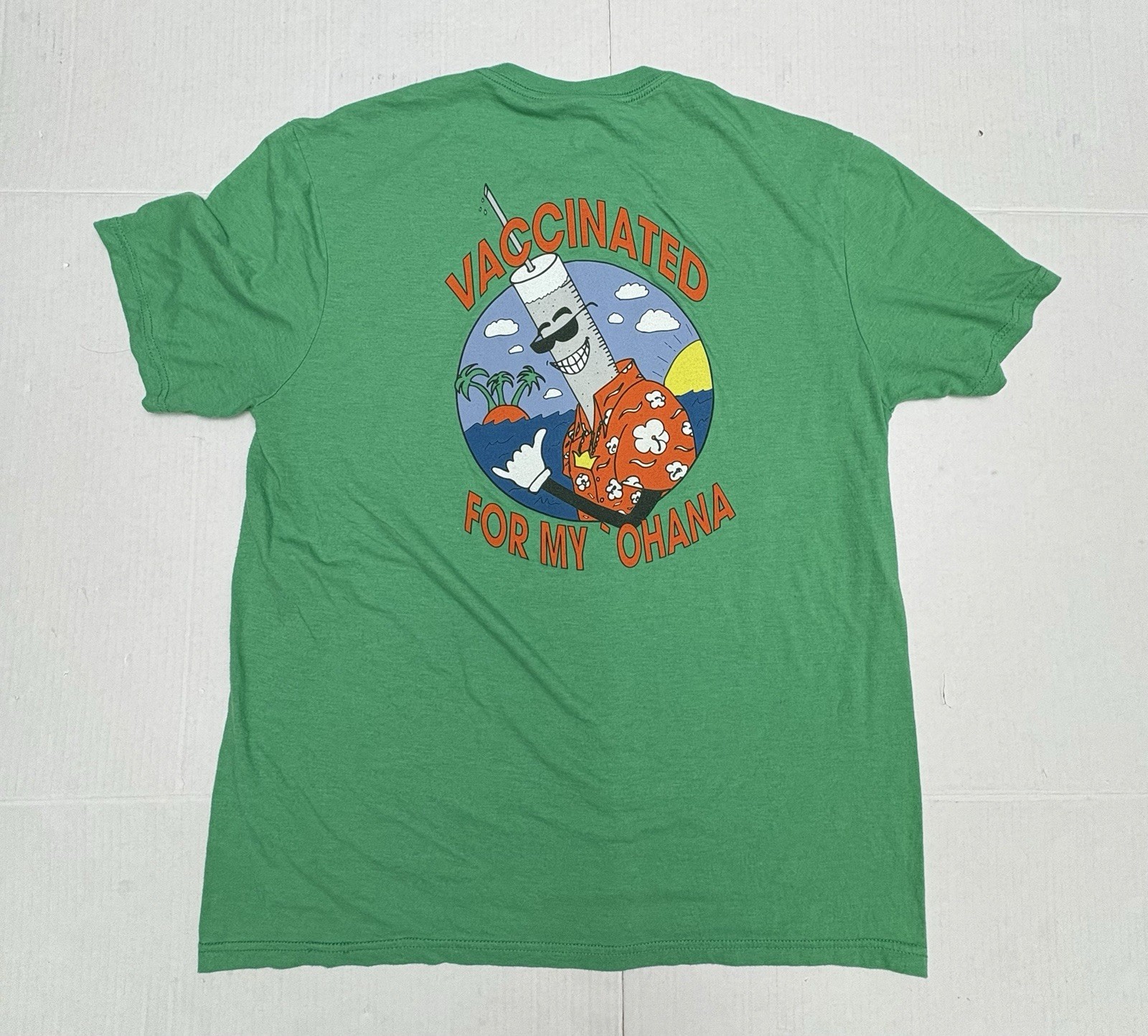 District Perfect Tri Kings Hawaiian Green Tee L Vaccinated For My Ohana Shirt gallery