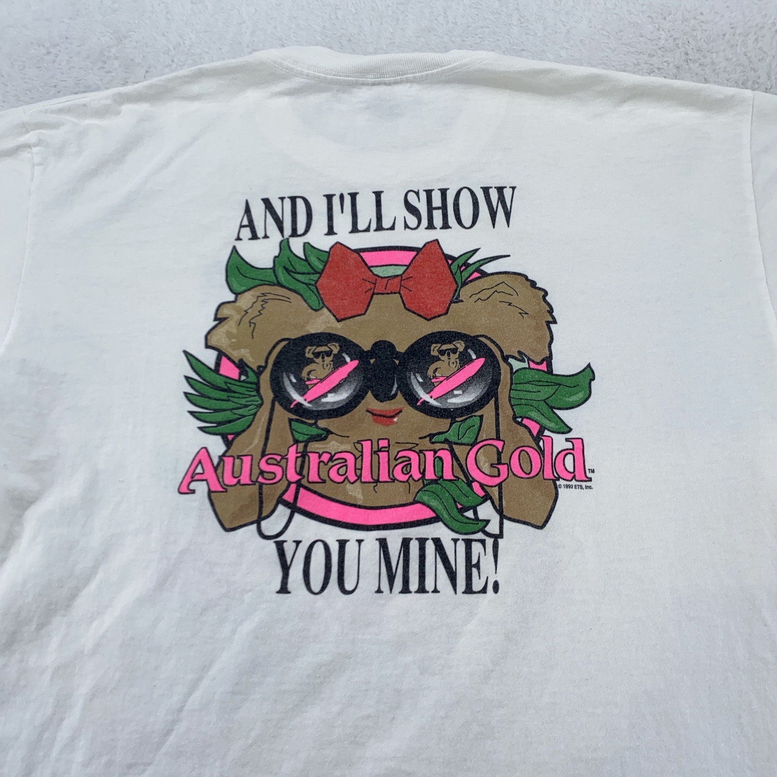 Vintage Australian Gold Shirt Mens L/XL Show Me Your Tan Line Sunscreen 90s gallery