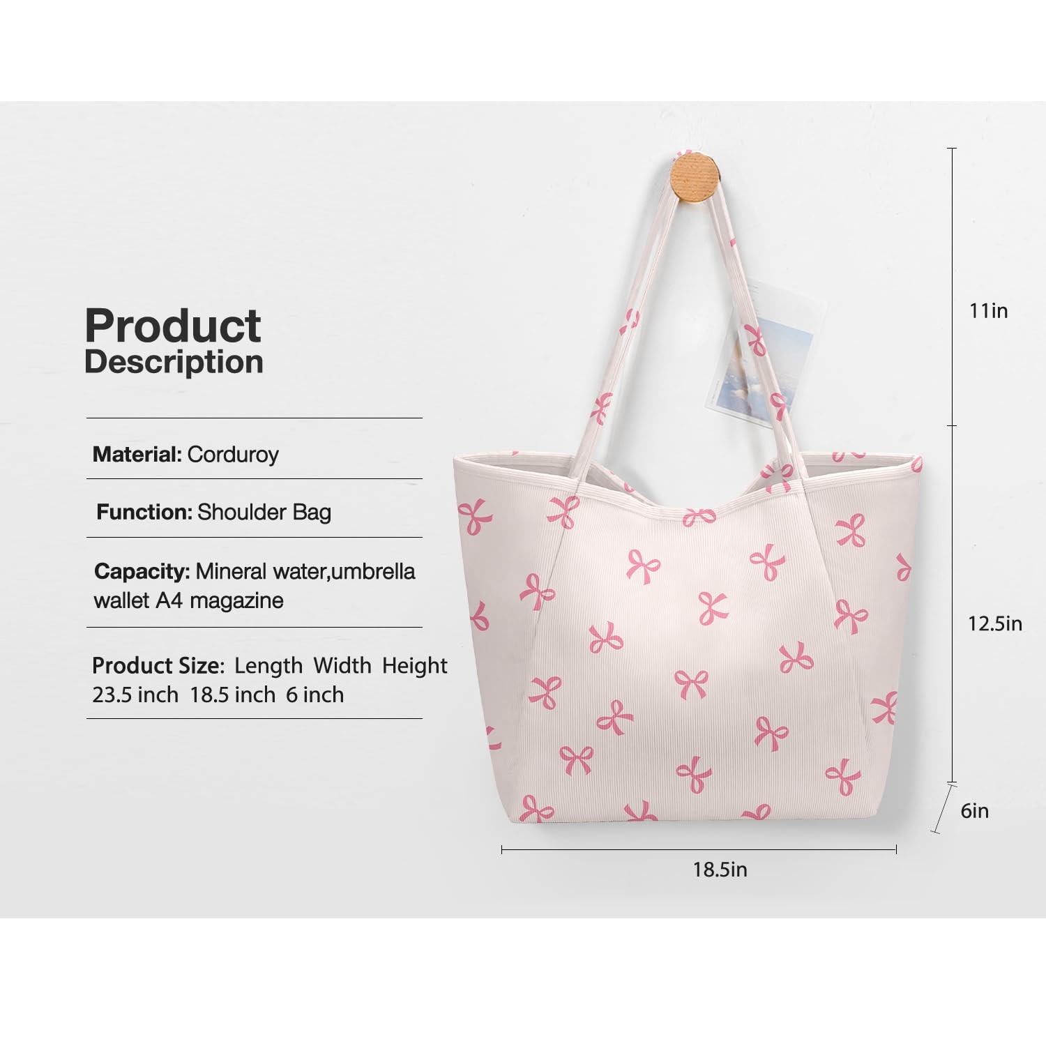 Big Size Corduroy Travel Gym Beach Shopping Grocery Shopper Lunch Tote Bag gallery