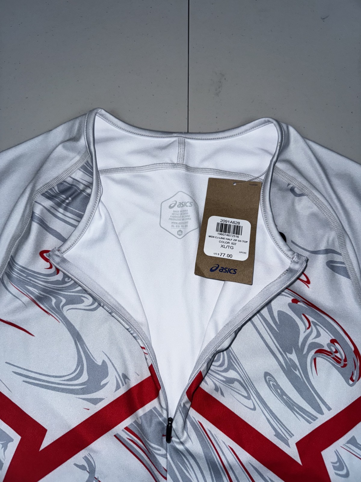 Asics CJ-Line Light Running Half Zip Top Grey Red White Size XL $77 2091A628 NWT gallery