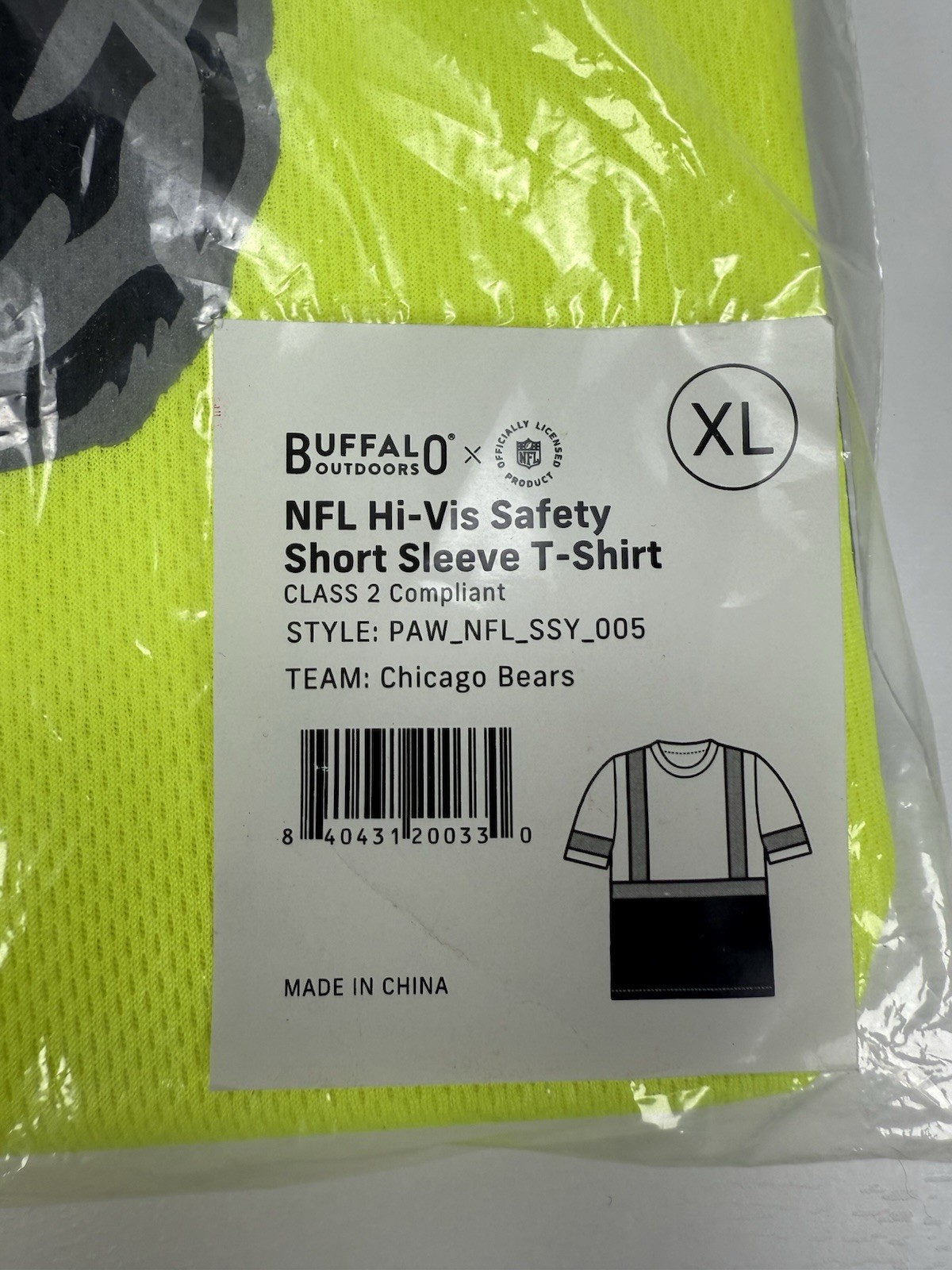 Chicago Bears Hi Vis Safety T Shirt ANSI Class 2 Buffalo Outdoors XL NWT NFL gallery