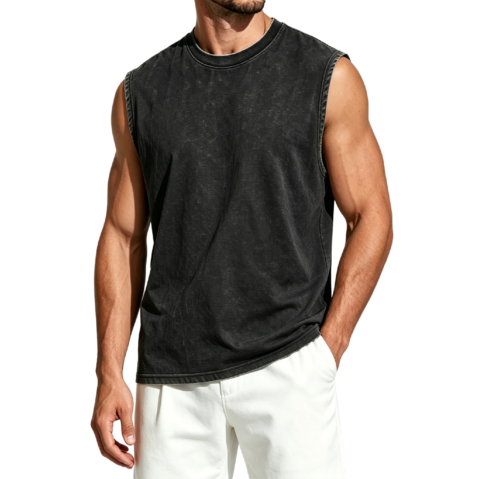 Men’s Tank Tops Cotton Muscle Tee Shirts Gym T Shirts Black
