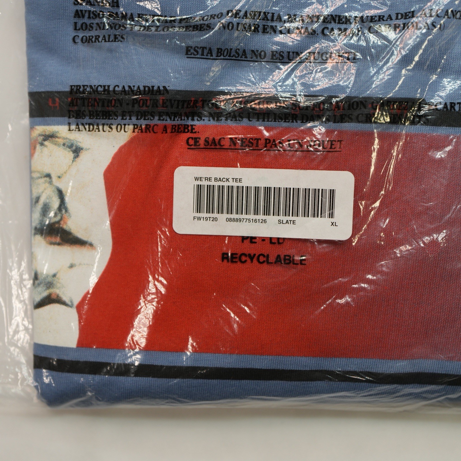 Supreme NWT We’re Back Tee Slate FW19 🔥 Size XL Blue BRAND NEW FACTORY SEALED gallery