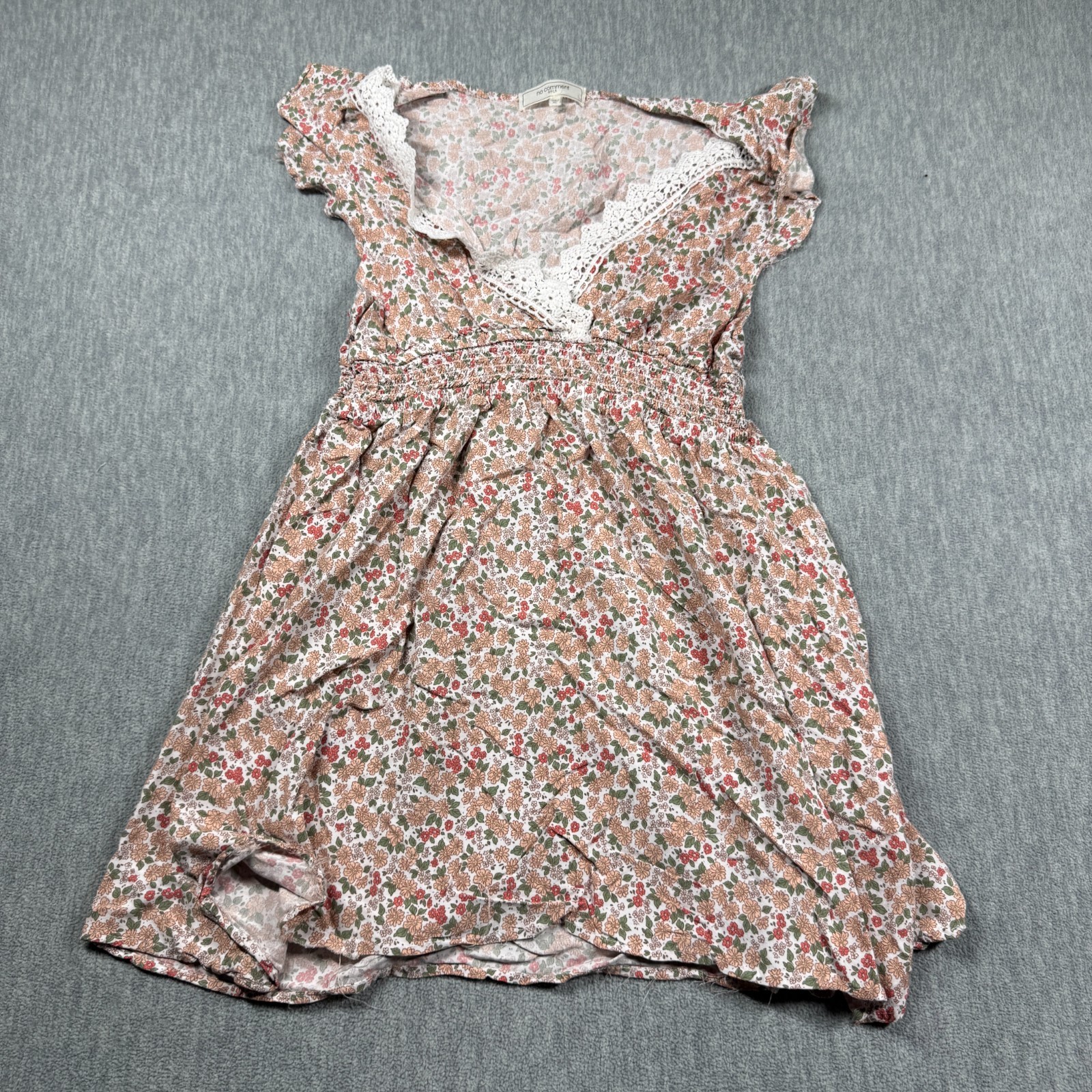 No Comment Dress Womens XL Floral Lace Trim V-Neck Flutter Sleeve Mini Skater