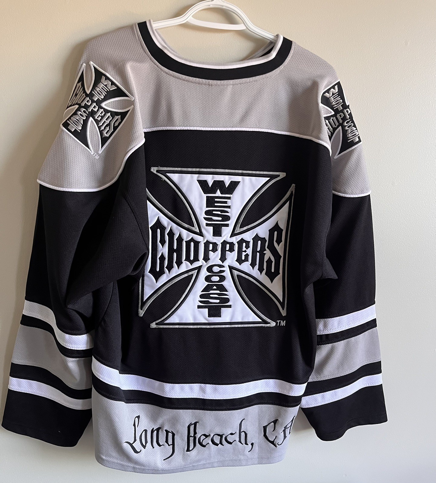 Rare West Coast Choppers Jersey Iron Cross Black White Long Beach CA XL gallery