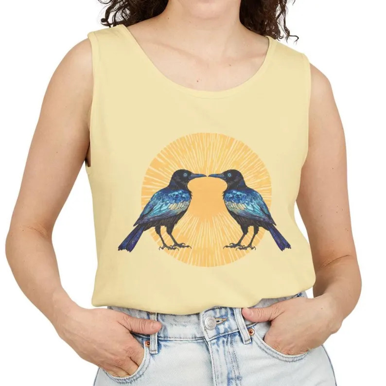 Gorgeous Grackles Block Print Tank Top Bird Lover Wildlife Art gallery