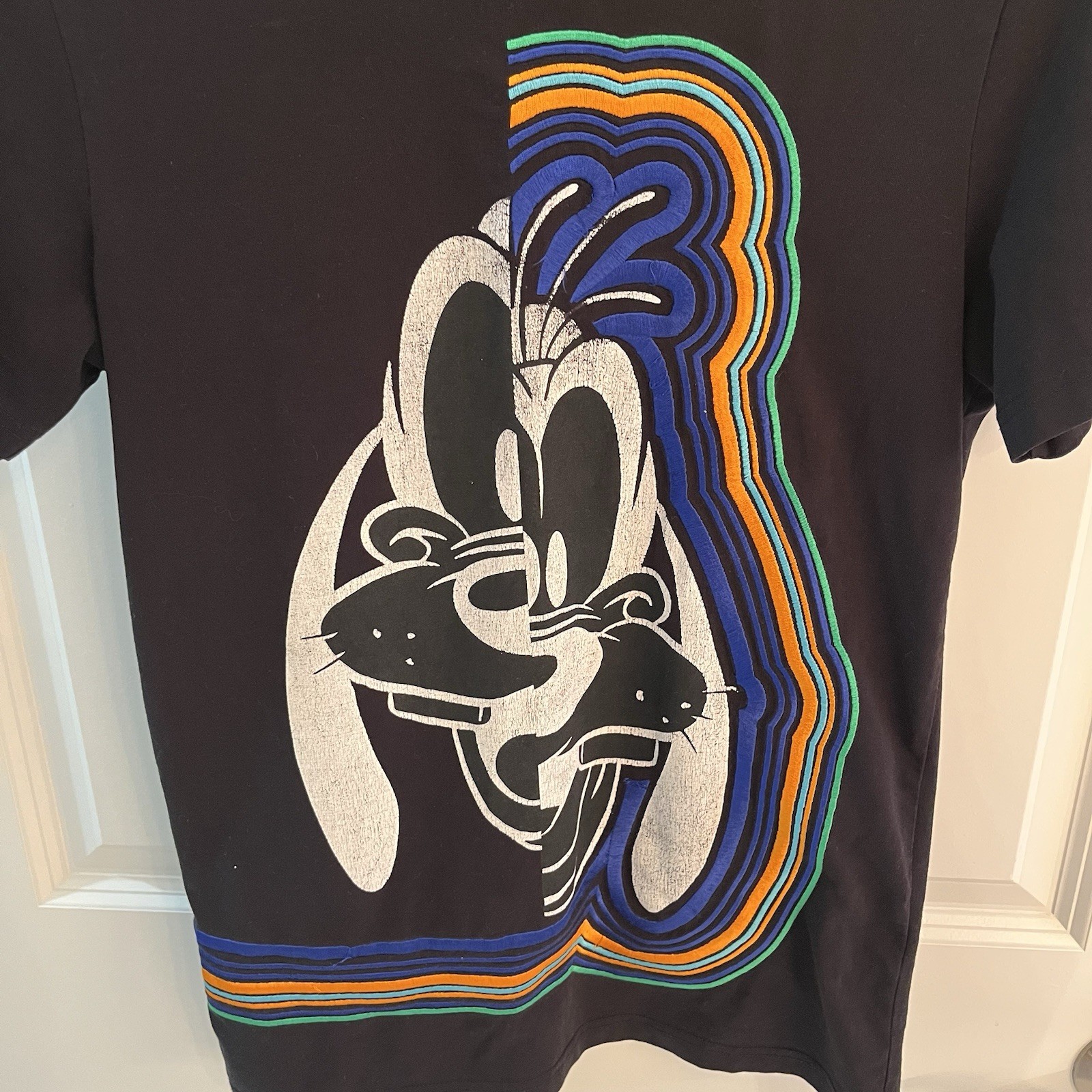Iceberg x Disney Goofy Dog Embroidered Tee T Shirt Small S Black Vintage SS gallery