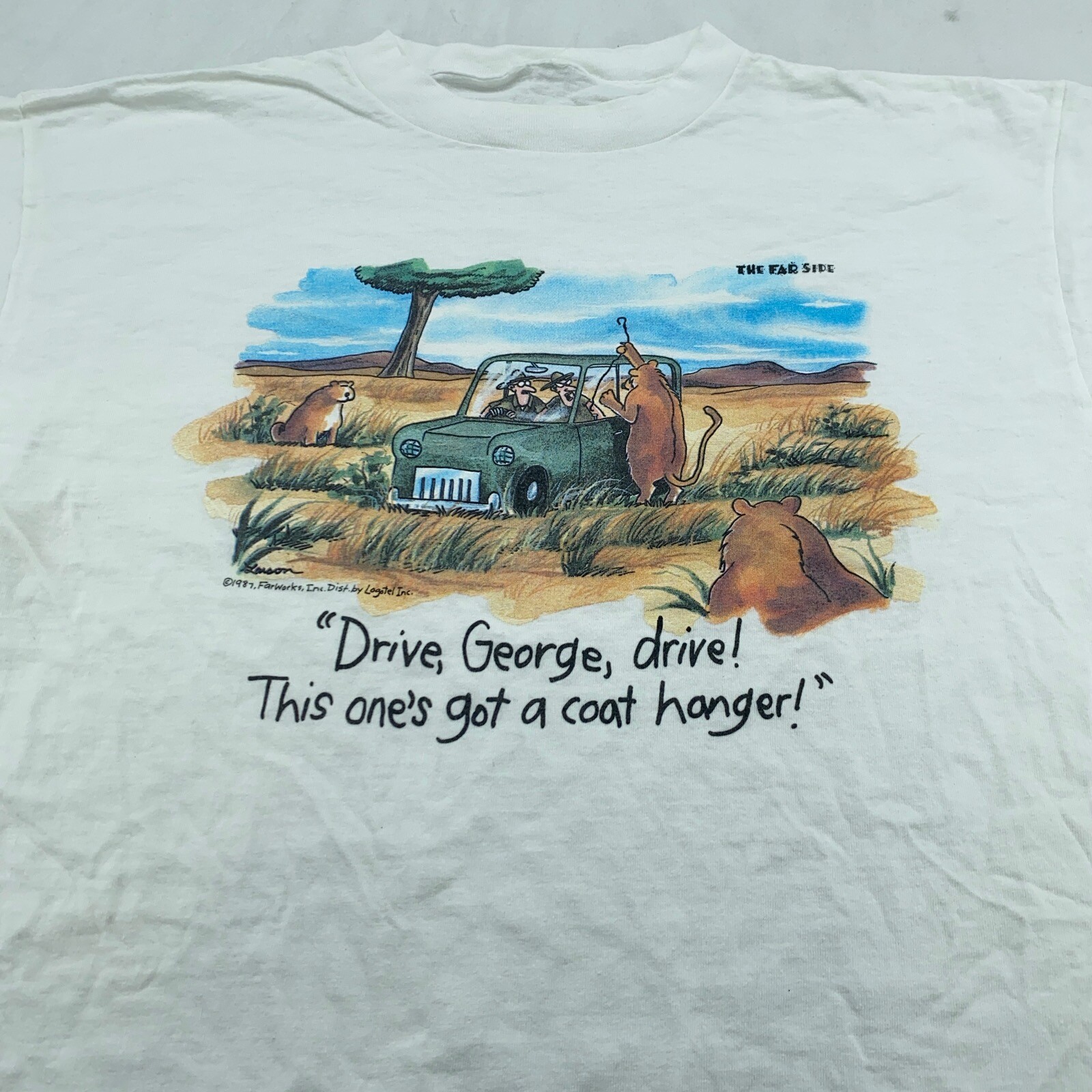 vtg 90s THE FAR SIDE CARTOON COMIC STRIP LION COAT HANGER T-Shirt L joke
