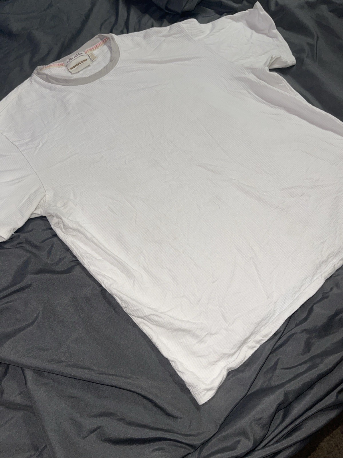 Scotch and Soda T Shirt Mens Large White Textured Ribbed Crewneck Casual Cotton gallery